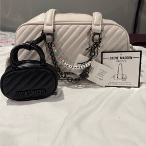 Steve Madden Quilted Cream and Black Satchel Duo